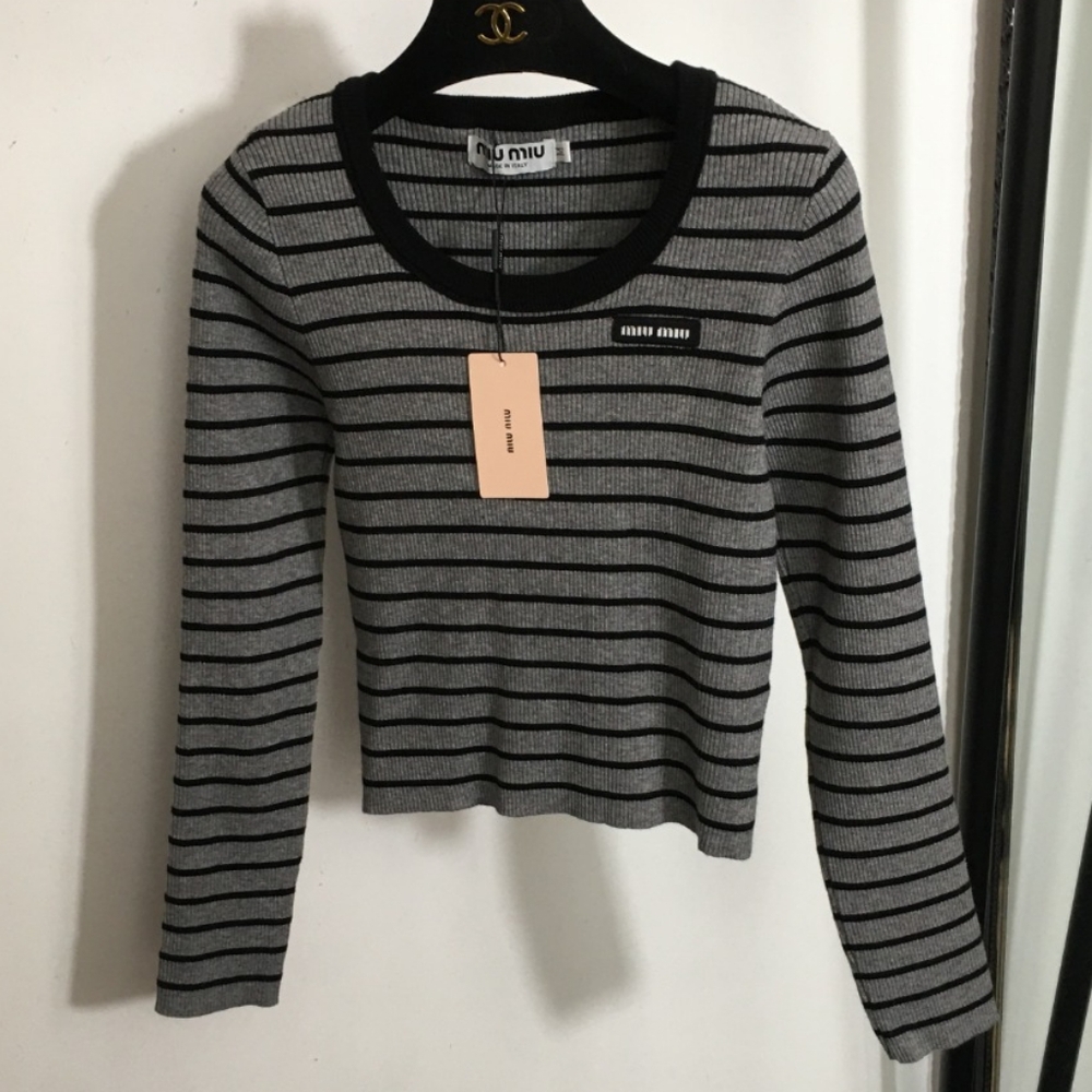 Miu Miu Women's striped Black and Gray Sweater